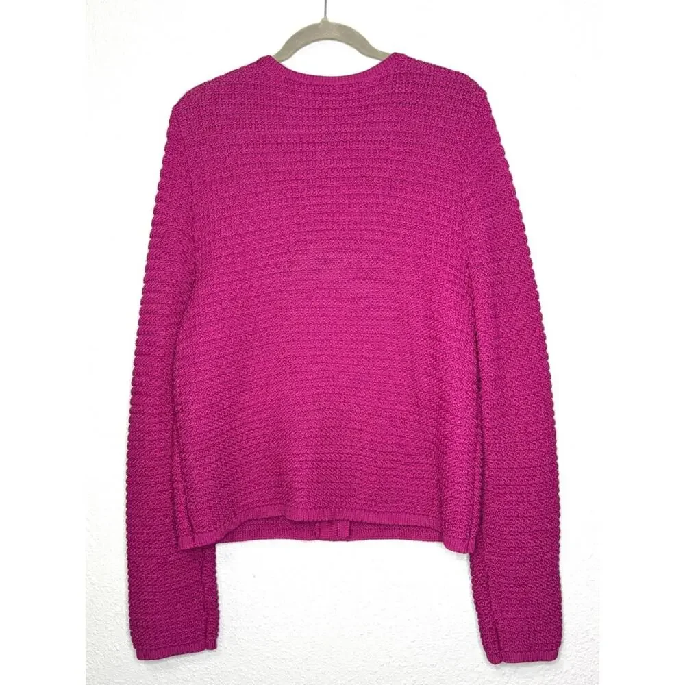 Talbots Kate Textured Ribbed Cardigan w/ Gold Buttons in Berry Pink Purple L